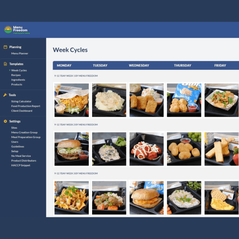 MF image of software showing menu weeks