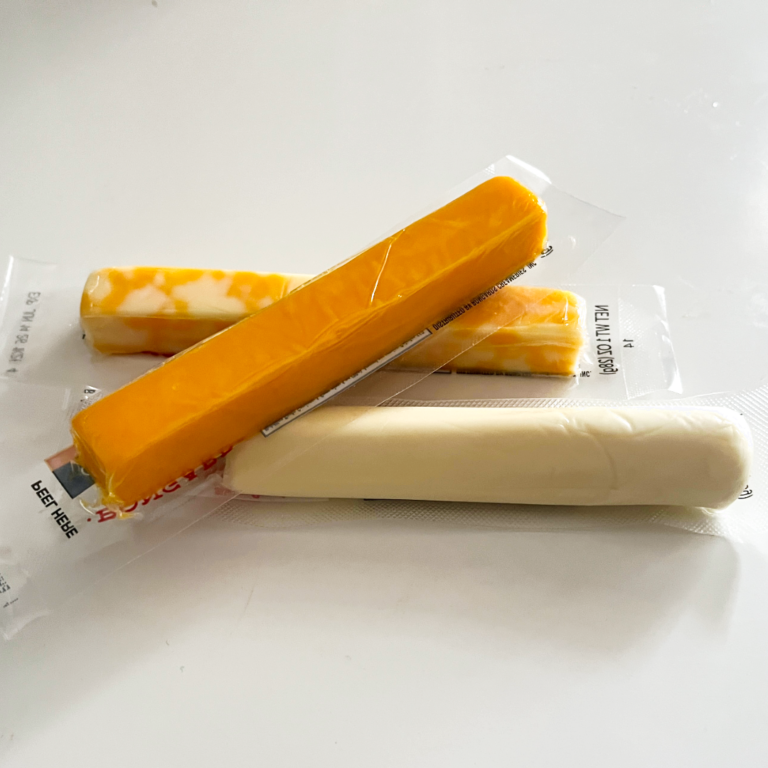 Three kinds of cheese sticks - mozzarella, cheddar, and marble jack