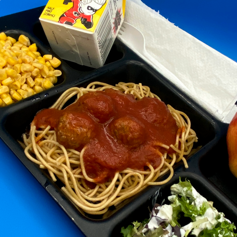Marinara meatballs and spaghetti